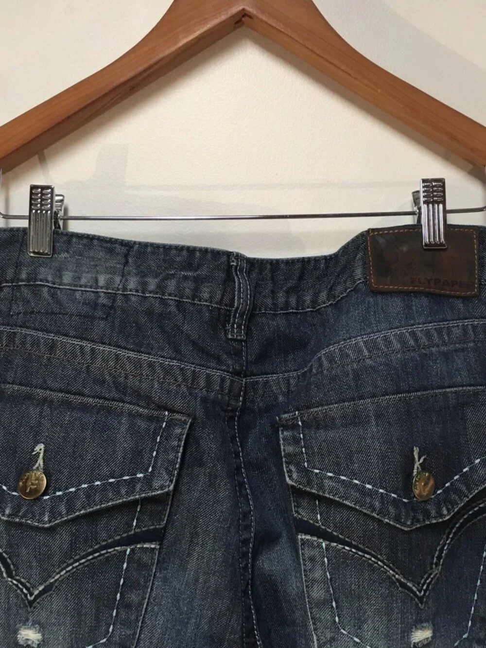 Flypaper Men 36x32 Jeans Blue Dark Wash Embroidered Bootcut Denim 100% Cotton